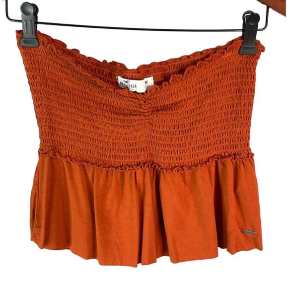 HOLLISTER Rusty Burnt Orange Strapless Tube Top Cropped Smock Peplum Size M - Picture 10 of 10